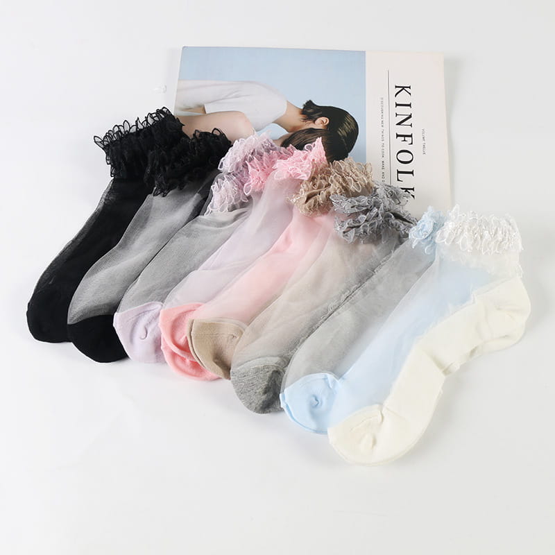 Großhandel süße Mädchen transparente Spitze Damen transparente Seidensocken Damen