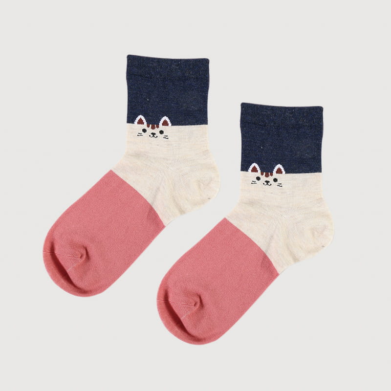 Modische Cartoon-Katzen-Socken aus gesponnener Seide und Jacquard, superweich