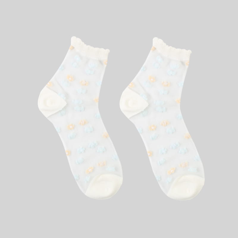 Sommerliche, durchsichtige, kleine Blumen-Glaskristall-Spitzensocken mit transparentem Blumenmuster