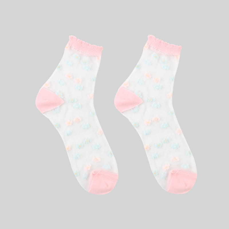 Sommerliche, durchsichtige, kleine Blumen-Glaskristall-Spitzensocken mit transparentem Blumenmuster