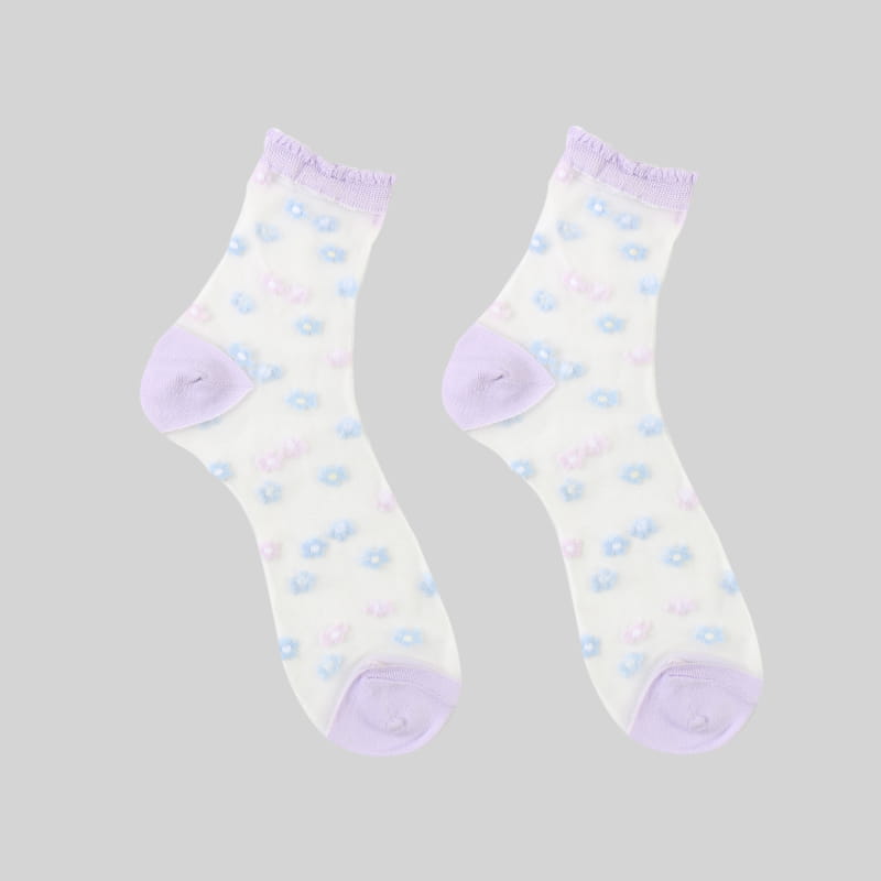 Sommerliche, durchsichtige, kleine Blumen-Glaskristall-Spitzensocken mit transparentem Blumenmuster