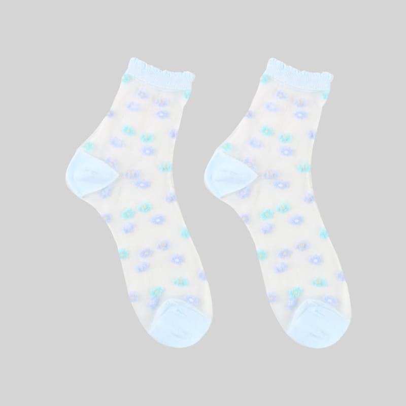 Sommerliche, durchsichtige, kleine Blumen-Glaskristall-Spitzensocken mit transparentem Blumenmuster