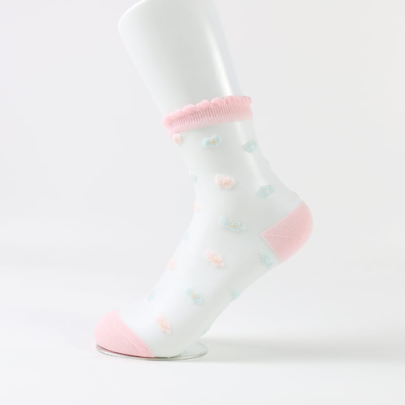 Sommerliche, durchsichtige, kleine Blumen-Glaskristall-Spitzensocken mit transparentem Blumenmuster