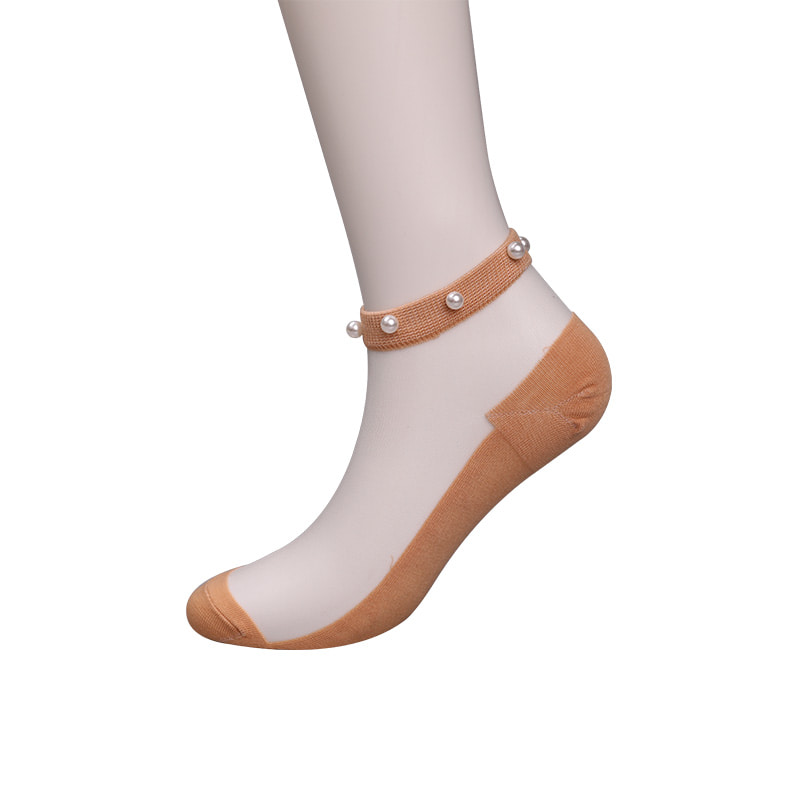 Mode nylon transparent seide baumwolle unten frauen boot socken top perle glas kristall seide frauen boot socken WSD1288