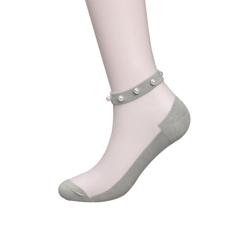 Mode nylon transparent seide baumwolle unten frauen boot socken top perle glas kristall seide frauen boot socken WSD1288