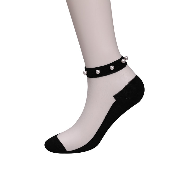 Mode nylon transparent seide baumwolle unten frauen boot socken top perle glas kristall seide frauen boot socken WSD1288