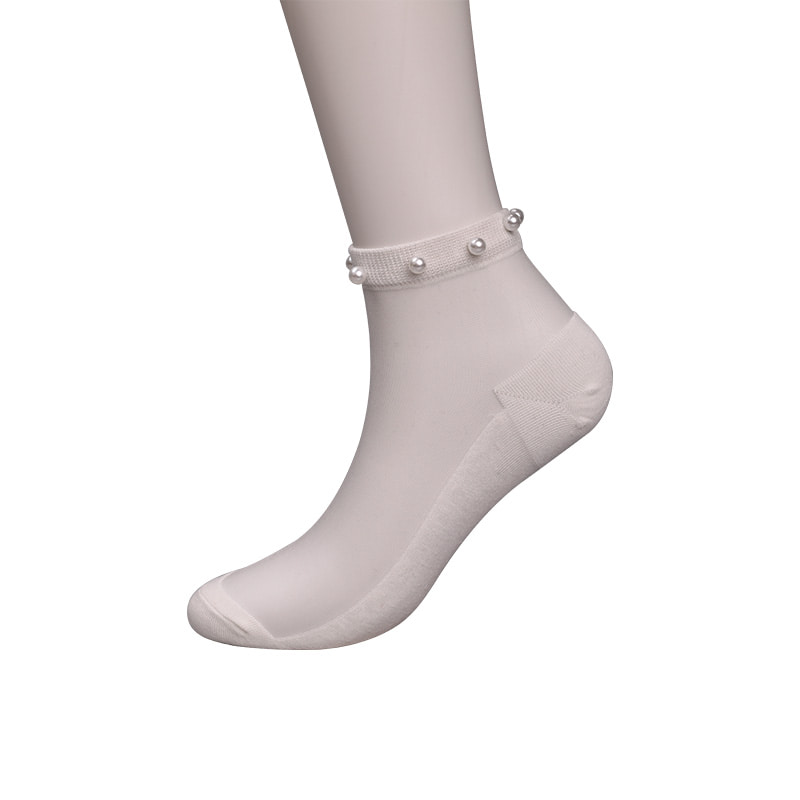 Mode nylon transparent seide baumwolle unten frauen boot socken top perle glas kristall seide frauen boot socken WSD1288