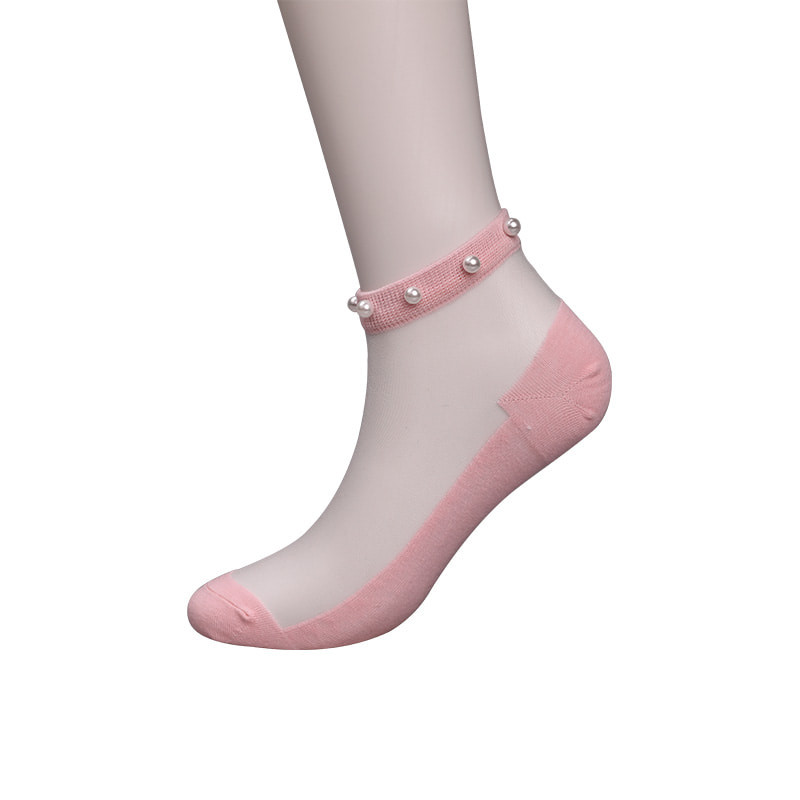 Mode nylon transparent seide baumwolle unten frauen boot socken top perle glas kristall seide frauen boot socken WSD1288