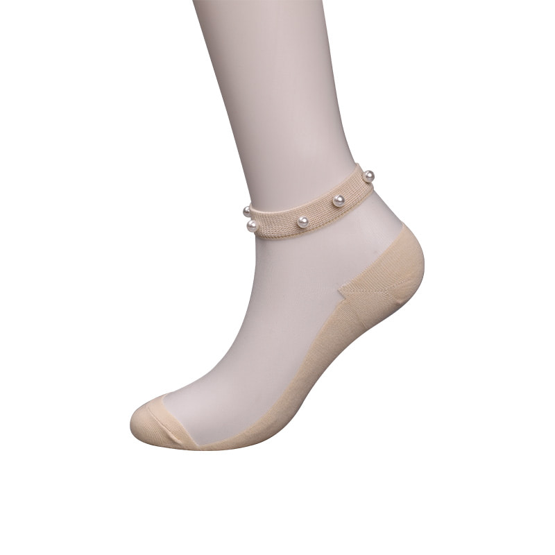 Mode nylon transparent seide baumwolle unten frauen boot socken top perle glas kristall seide frauen boot socken WSD1288