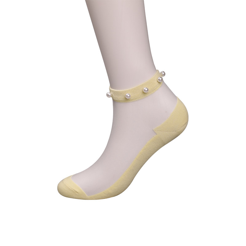Mode nylon transparent seide baumwolle unten frauen boot socken top perle glas kristall seide frauen boot socken WSD1288