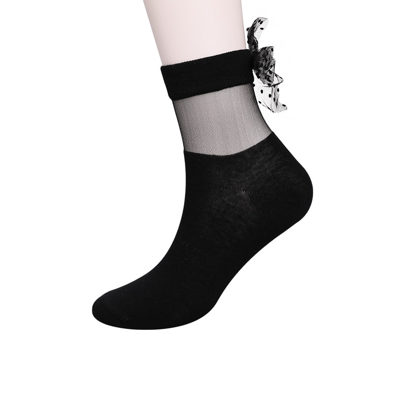 Mode glas seide baumwolle unten frauen socken naht transparente seide bowknot frauen socken Kristall seide frauen socken WSD1911