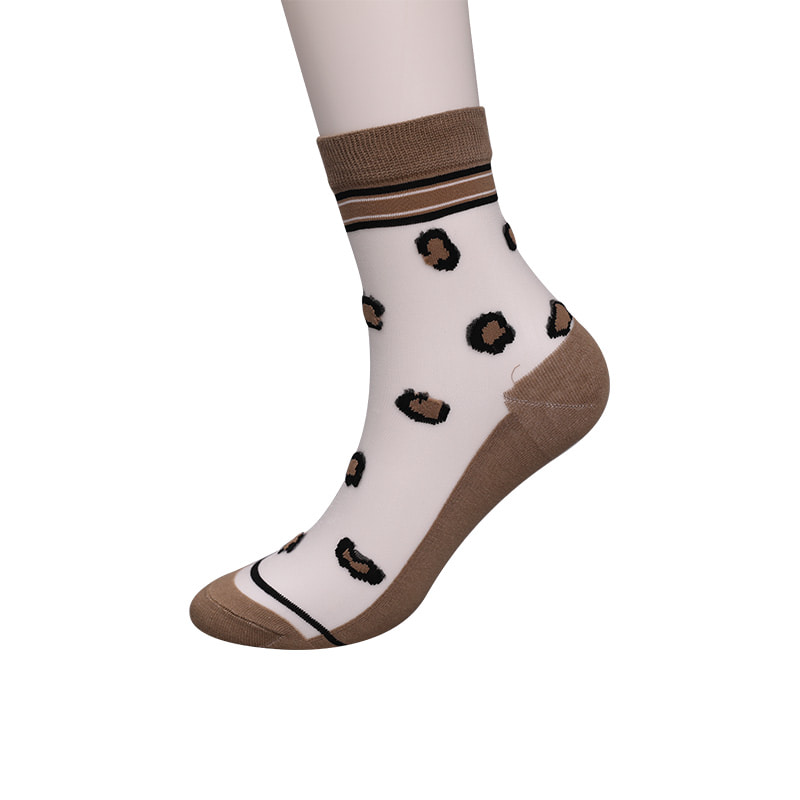 Mode transparente Nylon-Seide-Baumwoll-Unterseite Damensocken Leopardenmuster Blume transparente Seiden-Damensocken Kristallseide-Damensocken WSD1939