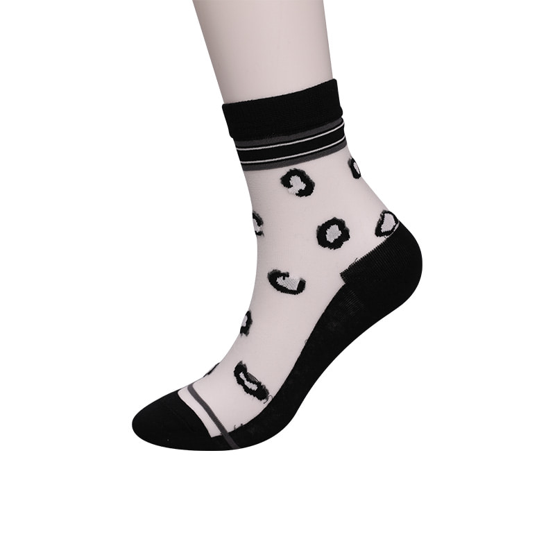 Mode transparente Nylon-Seide-Baumwoll-Unterseite Damensocken Leopardenmuster Blume transparente Seiden-Damensocken Kristallseide-Damensocken WSD1939