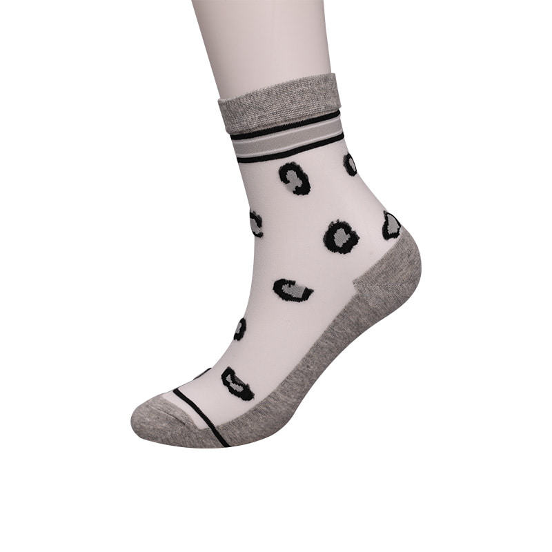 Mode transparente Nylon-Seide-Baumwoll-Unterseite Damensocken Leopardenmuster Blume transparente Seiden-Damensocken Kristallseide-Damensocken WSD1939