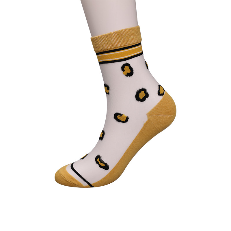 Mode transparente Nylon-Seide-Baumwoll-Unterseite Damensocken Leopardenmuster Blume transparente Seiden-Damensocken Kristallseide-Damensocken WSD1939