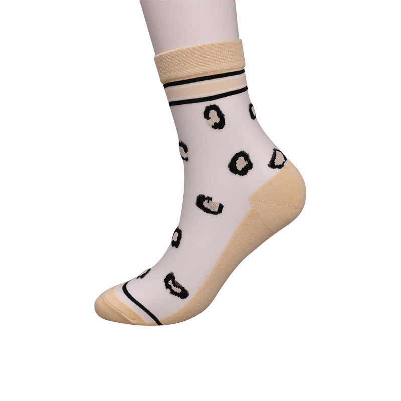 Mode transparente Nylon-Seide-Baumwoll-Unterseite Damensocken Leopardenmuster Blume transparente Seiden-Damensocken Kristallseide-Damensocken WSD1939