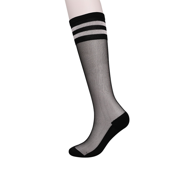 Mode Nylon transparent Seide Baumwolle unten hoch Luokou horizontal gestreifte Blume Kristall Seide Midi und halbe Socken WSD1951