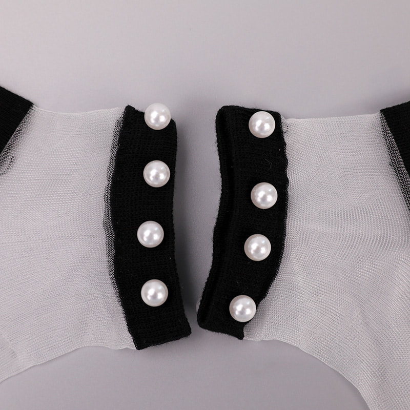 Mode nylon transparent seide baumwolle unten frauen boot socken top perle glas kristall seide frauen boot socken WSD1288