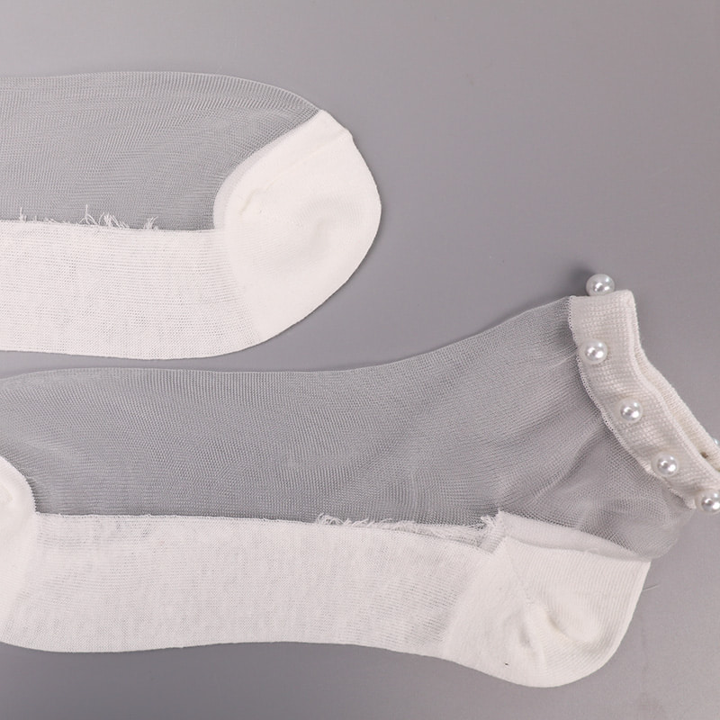 Mode nylon transparent seide baumwolle unten frauen boot socken top perle glas kristall seide frauen boot socken WSD1288