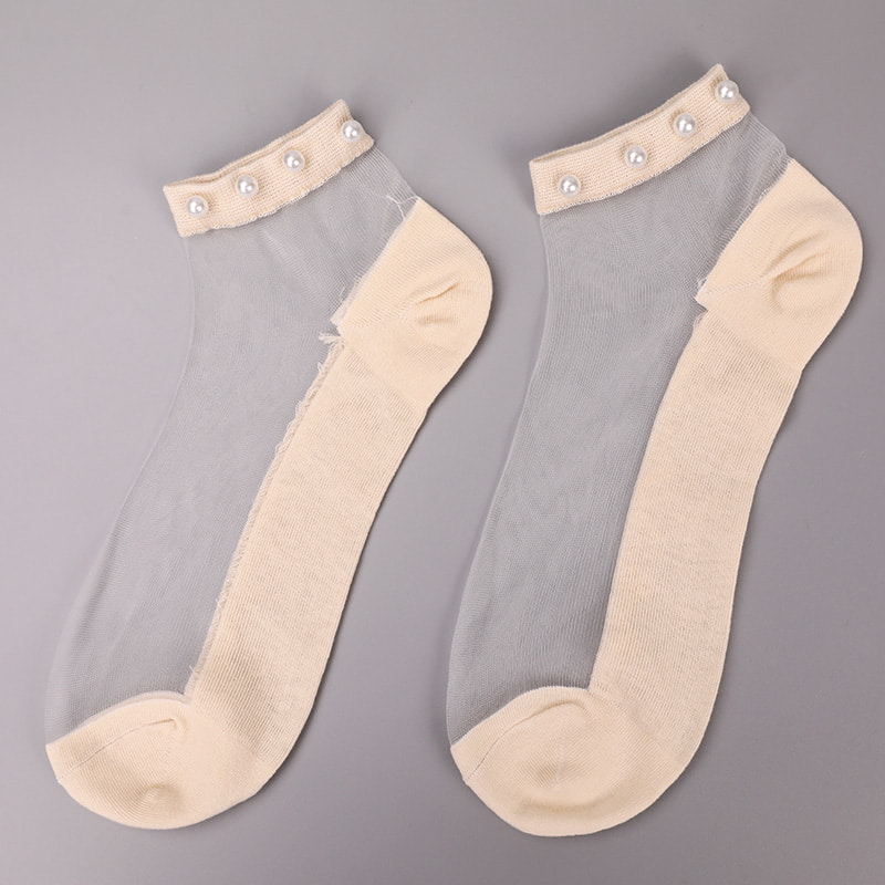 Mode nylon transparent seide baumwolle unten frauen boot socken top perle glas kristall seide frauen boot socken WSD1288