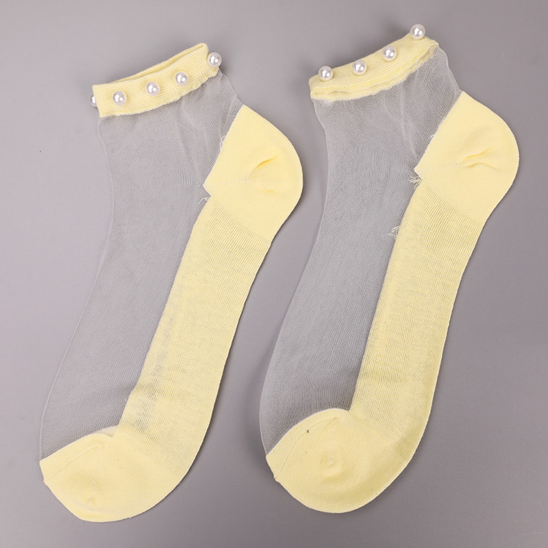 Mode nylon transparent seide baumwolle unten frauen boot socken top perle glas kristall seide frauen boot socken WSD1288