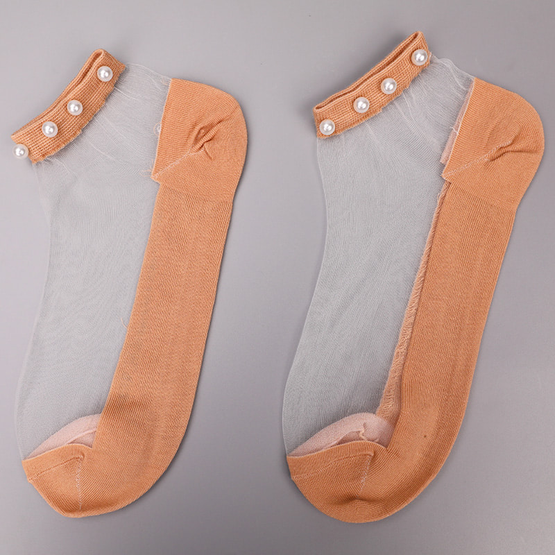 Mode nylon transparent seide baumwolle unten frauen boot socken top perle glas kristall seide frauen boot socken WSD1288