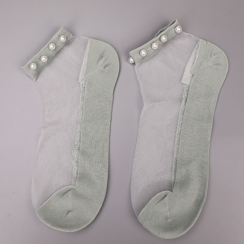 Mode nylon transparent seide baumwolle unten frauen boot socken top perle glas kristall seide frauen boot socken WSD1288