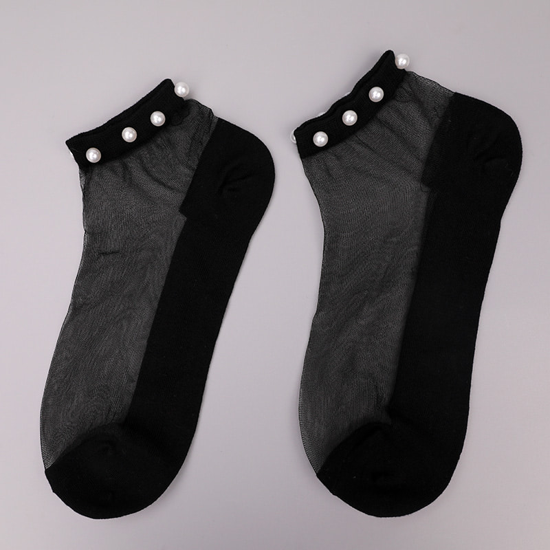 Mode nylon transparent seide baumwolle unten frauen boot socken top perle glas kristall seide frauen boot socken WSD1288