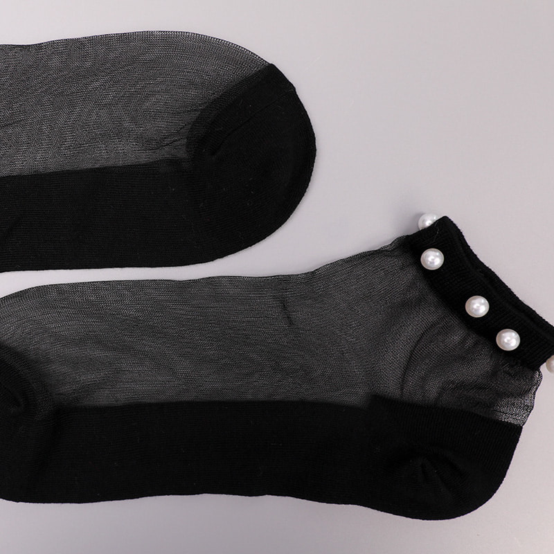Mode nylon transparent seide baumwolle unten frauen boot socken top perle glas kristall seide frauen boot socken WSD1288