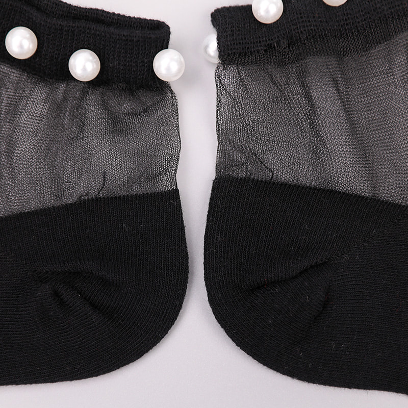 Mode nylon transparent seide baumwolle unten frauen boot socken top perle glas kristall seide frauen boot socken WSD1288