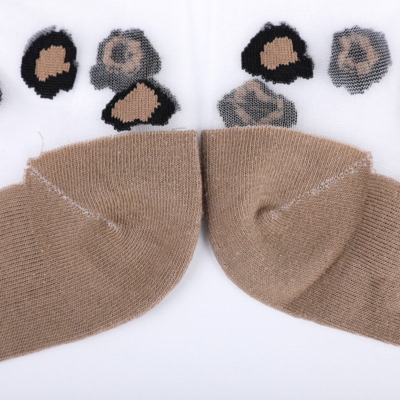 Mode transparente Nylon-Seide-Baumwoll-Unterseite Damensocken Leopardenmuster Blume transparente Seiden-Damensocken Kristallseide-Damensocken WSD1939