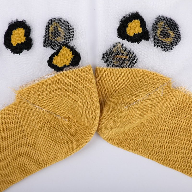 Mode transparente Nylon-Seide-Baumwoll-Unterseite Damensocken Leopardenmuster Blume transparente Seiden-Damensocken Kristallseide-Damensocken WSD1939