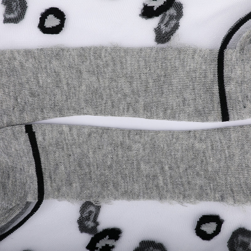 Mode transparente Nylon-Seide-Baumwoll-Unterseite Damensocken Leopardenmuster Blume transparente Seiden-Damensocken Kristallseide-Damensocken WSD1939