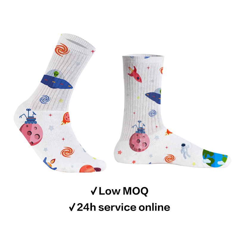 Benutzerdefinierte Socken Heißer Verkauf von benutzerdefinierten Logo-bedruckten Socken Polyester Blank White Tube Sublimation 3D-Druck Benutzerdefinierter Sockendruck