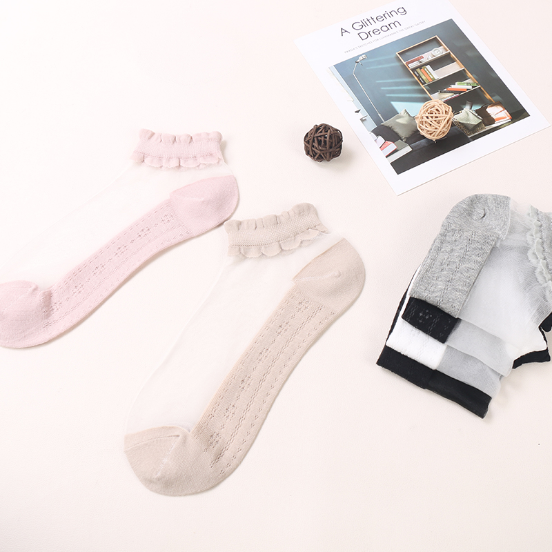 Sommer heißer Verkauf unsichtbare bunte Mode Kristall Seide Low Cut Frauen transparente Socken