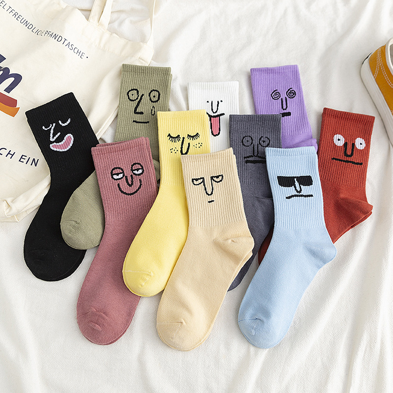 Benutzerdefinierte Tube Cute Fall Happy Neuheit Lustige Baumwolle Einzigartige Smile Crew Socken Unisex