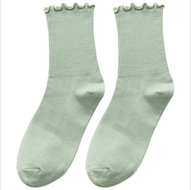 Einfarbige Slouch-Socken für Damen und Mädchen, gerippte Damensocken aus Baumwolle mit Rüschen