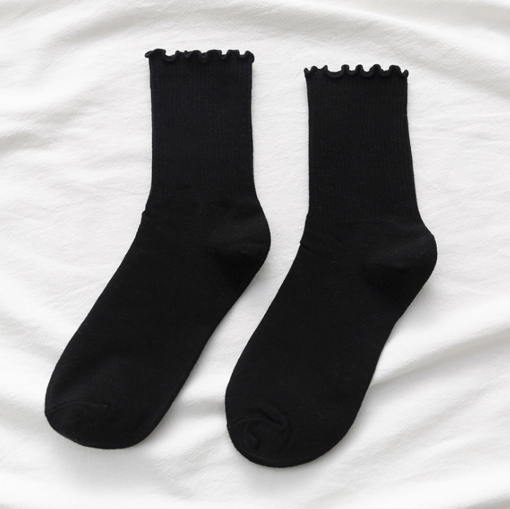 Einfarbige Slouch-Socken für Damen und Mädchen, gerippte Damensocken aus Baumwolle mit Rüschen