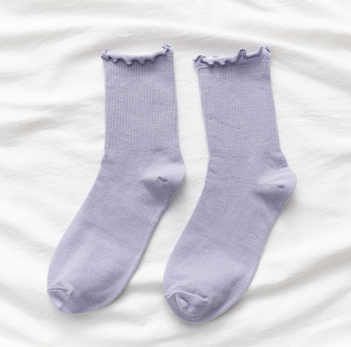 Einfarbige Slouch-Socken für Damen und Mädchen, gerippte Damensocken aus Baumwolle mit Rüschen