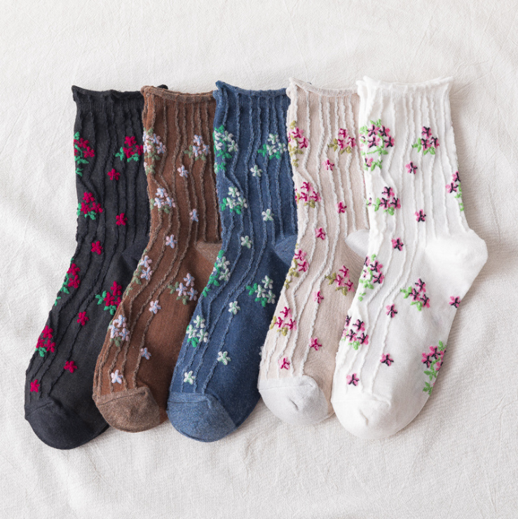 Kawaii Socken Koreanischer Stil Frühling Floral Süßes Mädchen Damen Blume Niedliche Korea Damen Baumwollsocken