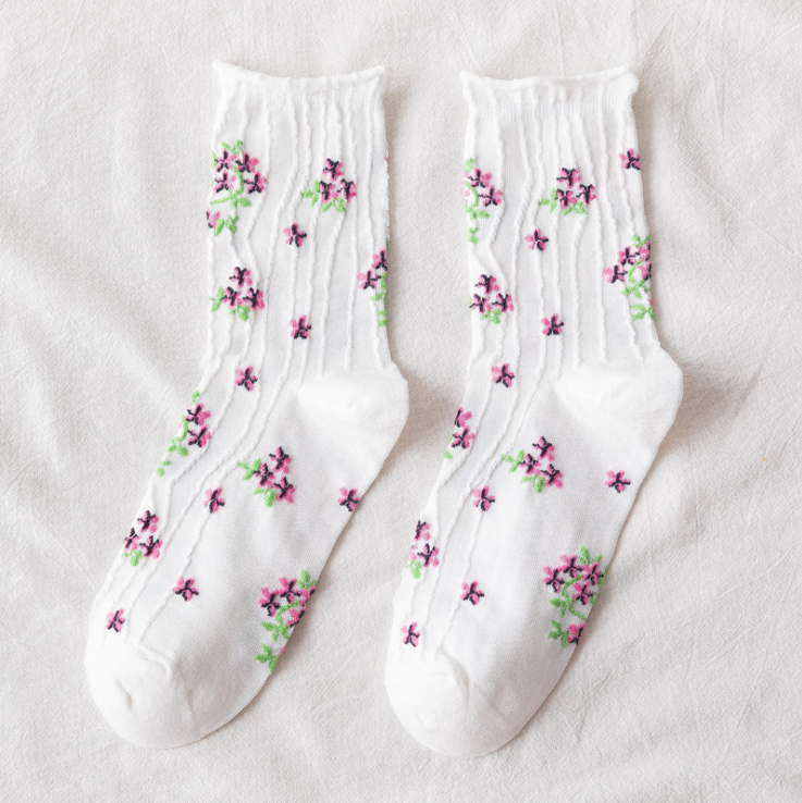 Kawaii Socken Koreanischer Stil Frühling Floral Süßes Mädchen Damen Blume Niedliche Korea Damen Baumwollsocken