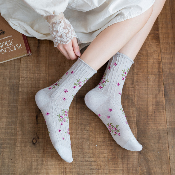 Kawaii Socken Koreanischer Stil Frühling Floral Süßes Mädchen Damen Blume Niedliche Korea Damen Baumwollsocken