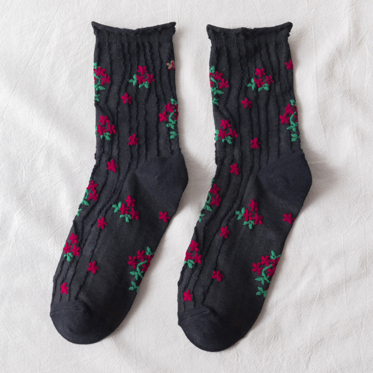 Kawaii Socken Koreanischer Stil Frühling Floral Süßes Mädchen Damen Blume Niedliche Korea Damen Baumwollsocken