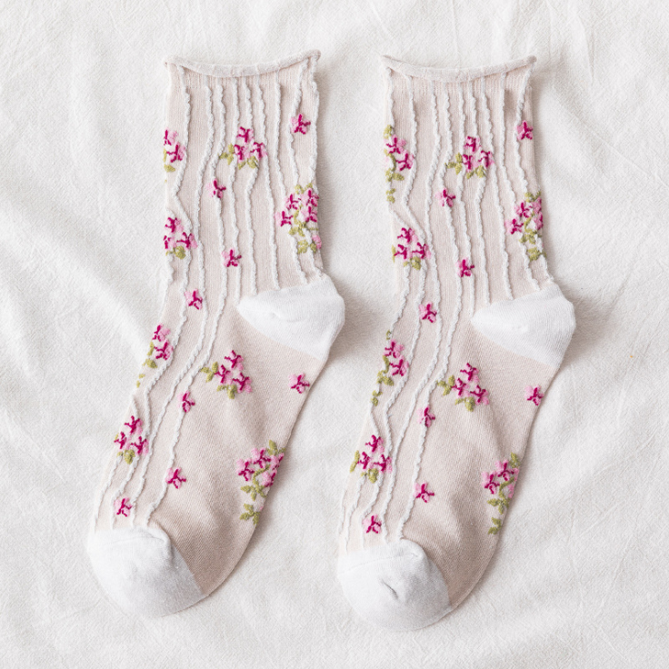 Kawaii Socken Koreanischer Stil Frühling Floral Süßes Mädchen Damen Blume Niedliche Korea Damen Baumwollsocken